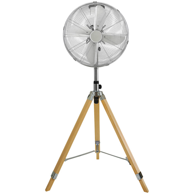 Ventilateur Sur Pied SANEO - 50W, 46 Cm, 3 Vitesses, Oscillation 80°, Design Bois Et Métal, Hauteur Réglable 120-130 Cm